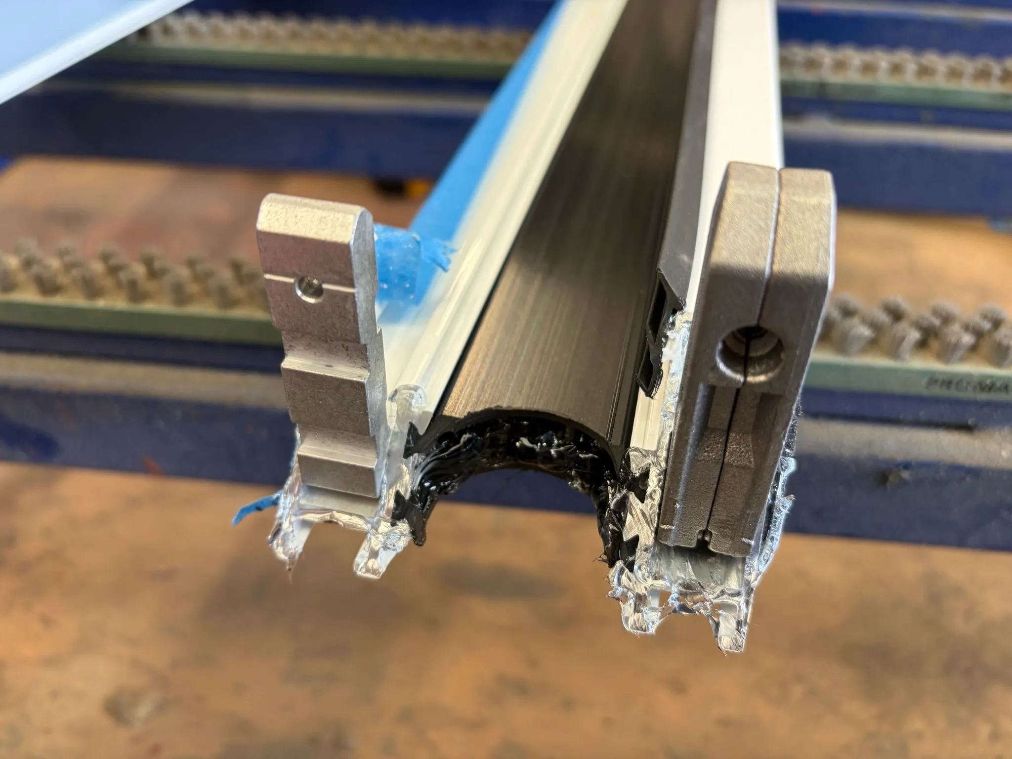 Aluminium bifold door frame assembly at the Glazed Windows Ltd Birmingham workshop